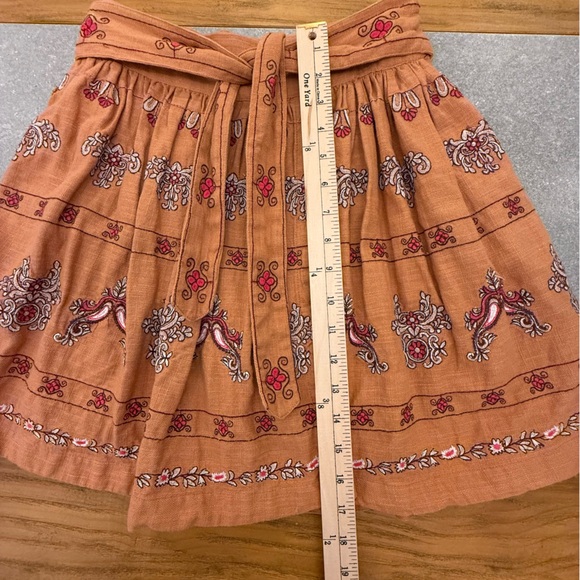 Anthropologie Meghan Embroidered Faux Wrap Mini Skirt Rust Orange Size 4 - Picture 16 of 16